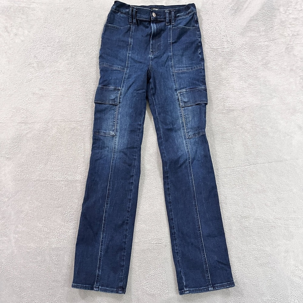 Express Jeans 90s Slim Super High Rise Cargo Women's 6 Long Dark Blue Y2K